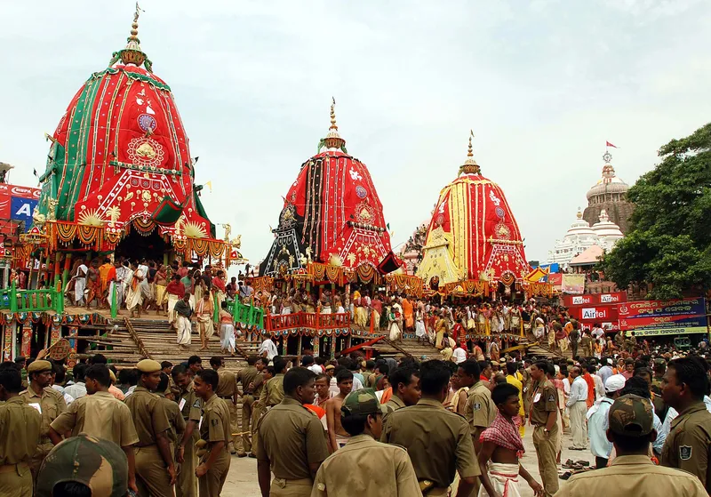 The Ratha Yatra chariot festival in the streets of Puri